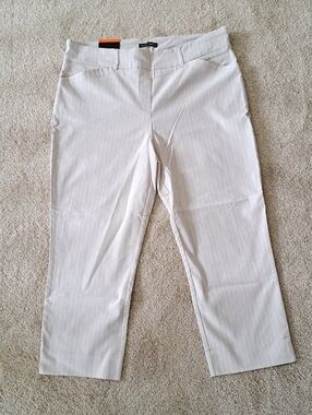 NWT Hilary Radley Striped Pants Beige White Women's Size 16 Pull On Ankle Pants
